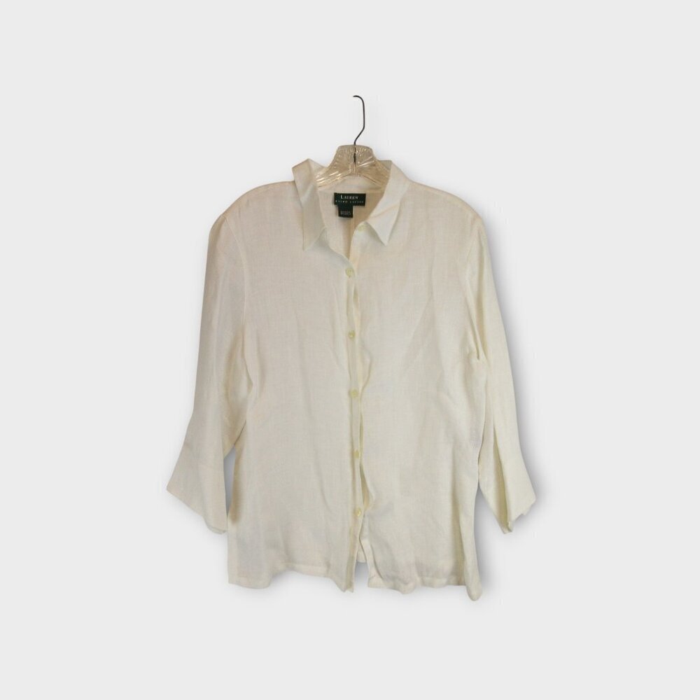 Lauren Ralph Lauren Linen 3/4 Sleeve Button Down Shirt Size XL White
